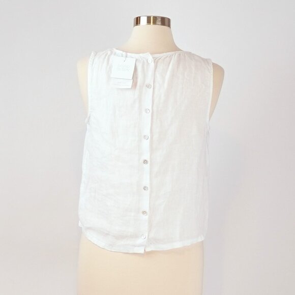 Sigrid Olsen Sleeveless Blouse Shell Buttons White 100% Linen - Size Medium - Picture 2 of 5